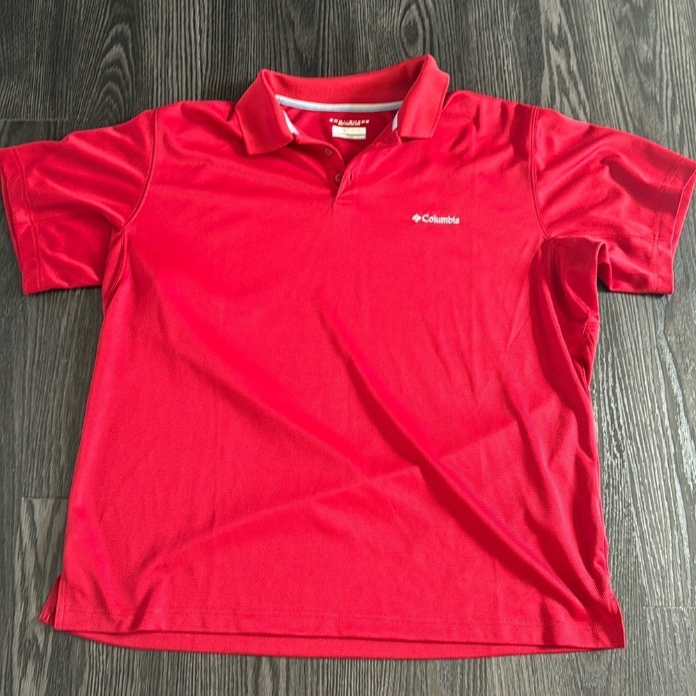 🍍 Columbia Polo Shirt Mens  Red Omni-Shade Sun Protection Fishing Outdoor Hike